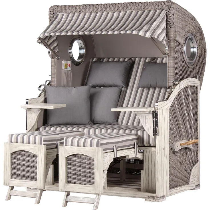 Strandkorb Komplettset - bene living - Ammersee Mahagoni washed grey - PE Koboo grey - Modell 545 - inkl. Liftersystem