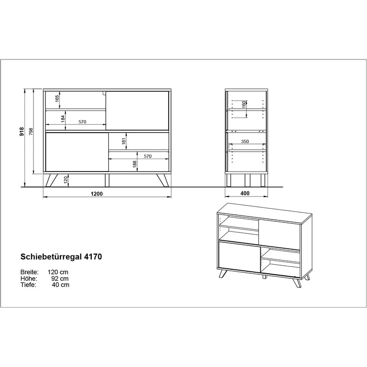 Germania Schiebetürregal 4170-513 GW-Helsinki, in Weiß/Eiche, 120 x 92 x 40 cm (BxHxT) – Bild 3