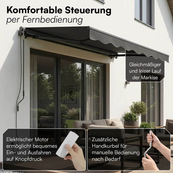 STEELSØN 'Kestria' elektrische Gelenkarmmarkise 250x200 cm mit LEDs, Markise anthrazit, Terrassenmarkise selbst montierbar – Bild 2