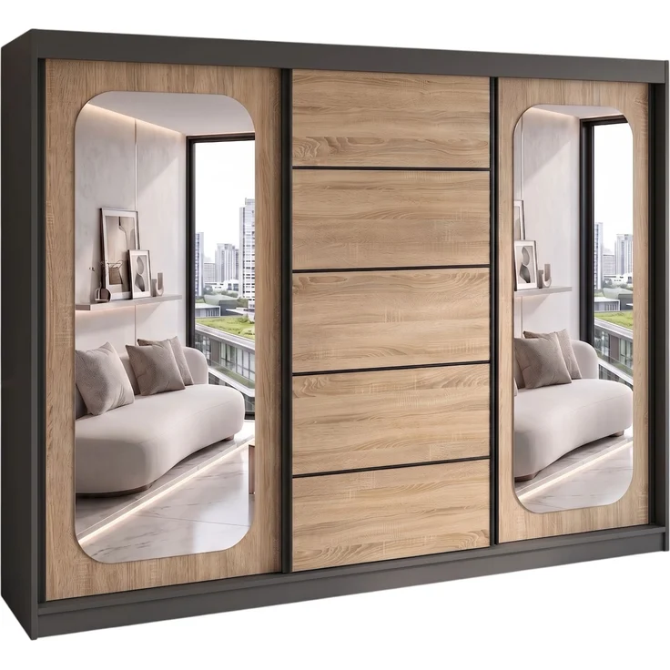 BELANO Schwebetürenschrank 200 cm mit Spiegel – Kleiderschrank mit Schiebetüren, Innenausstattung: Premium – Bild 1