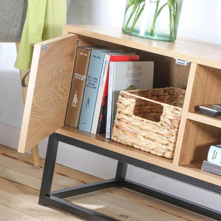 Casâme TV-Möbel Eiche Dekor 2 Türen und zentrale Ablage - L120 cm - Dunkles Holz – Bild 6