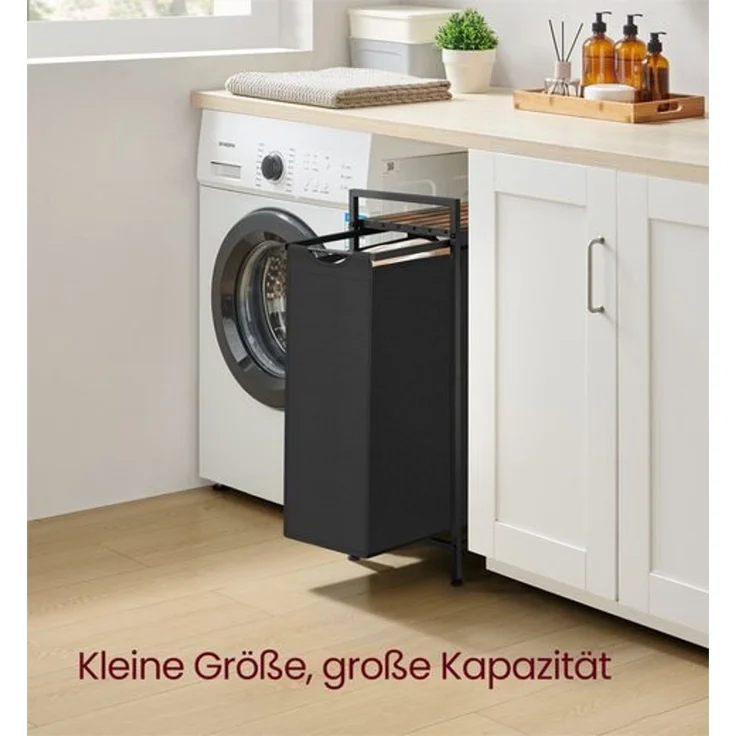 Vasagle Wäschekorb, Wäschesammler mit Ablage, Wäschebox, Wäschesack aus Oxford-Gewebe ausziehbar abnehmbar, Metallrahmen – Bild 2