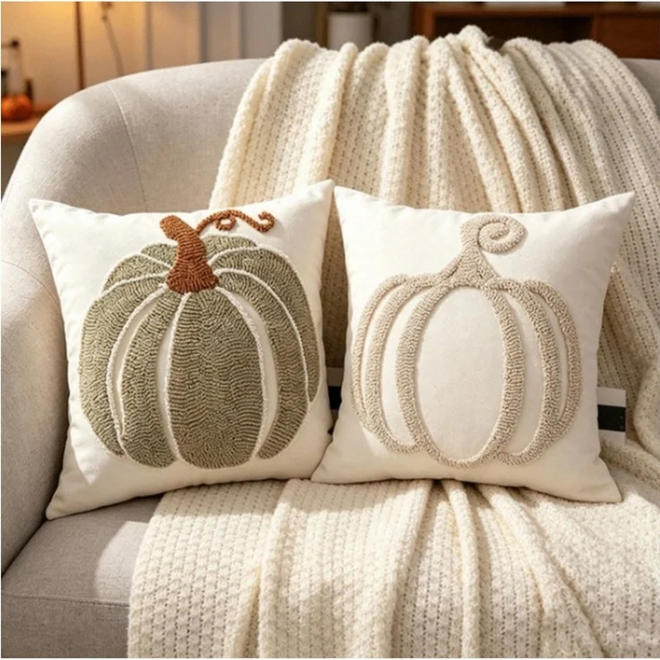 Diwzbyn Kissenbezug Herbst Kissenhülle 45x45 cm, Plüsch Kürbis Dekorative Herbstkissen, (1 Stück), für Sofa Bettwäsche Halloween Thanksgiving Herbst Dekor – Bild 2