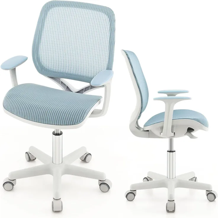 FANTASK Schreibtischstuhl Kinder, Schreibtisch Höhenverstellbar 43-55cm, 360° Drehstuhl mit Rückenlehne & Armlehnen & Rädern, Bürostuhl Ergonomisch für Kinder 6-15 Jahre (Blau)