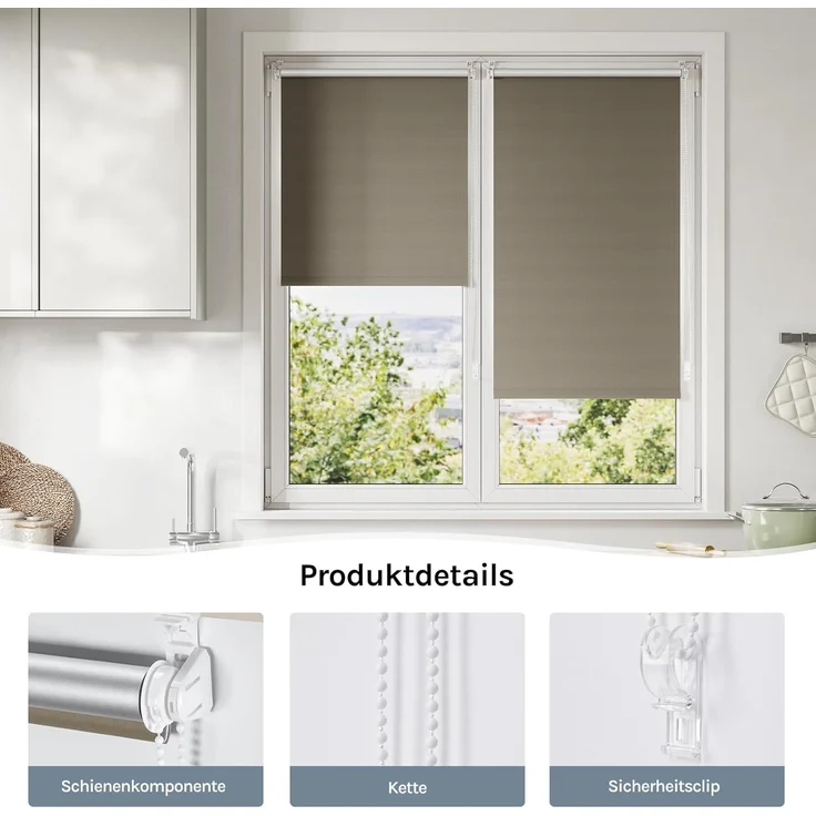 WOLTU Verdunkelungsrollo ohne Bohren, Thermo Verdunkelungsrollo mit Kette, Sichtschutz, für Türen und Fenster, 120 x 160 cm, Taupe – Bild 6