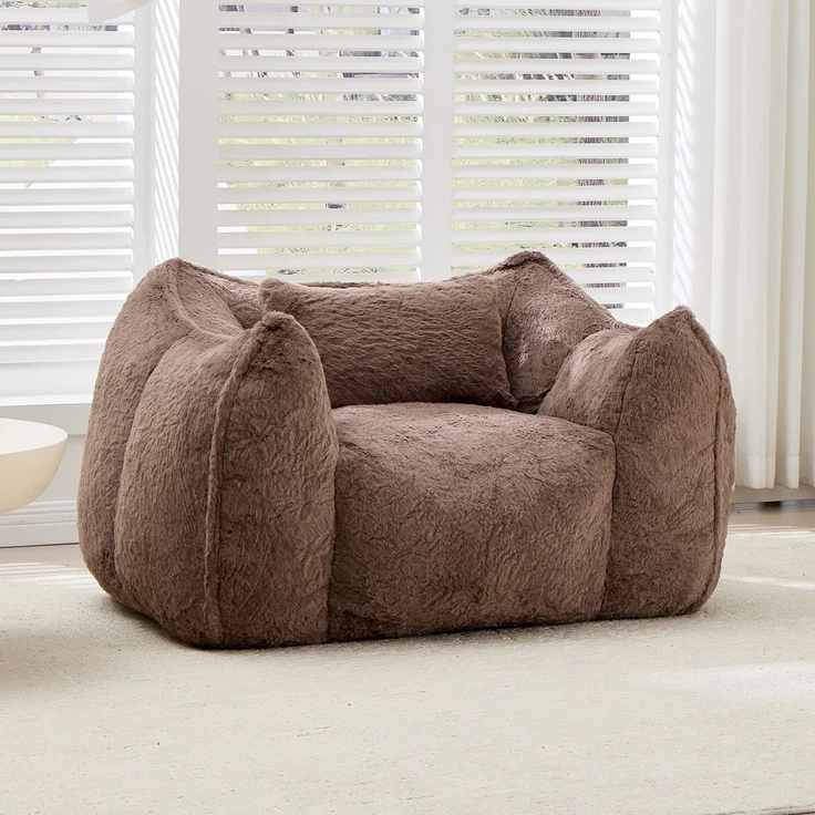 Riesiger Sitzsack mit Kissen, bequemer großer Sitzsack für Erwachsene und Kinder, Kunstfell-Bodensofa für Wohnzimmer, Schlafzimmer und Wohnung, Khaki – 123 x 97 x 73 cm – YOUDENOVA – Bild 1