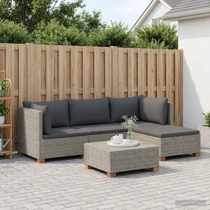 vidaXL 5 Stk. Rattan-Lounge-Set mit Kissen GENDT Naturrattan Kubu Grau 3429849 – Bild 3