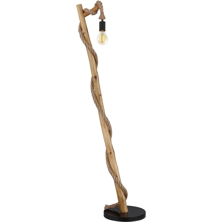 LED Stehleuchte mit Hanfseil und Holzstab, Höhe 150cm – Bild 2