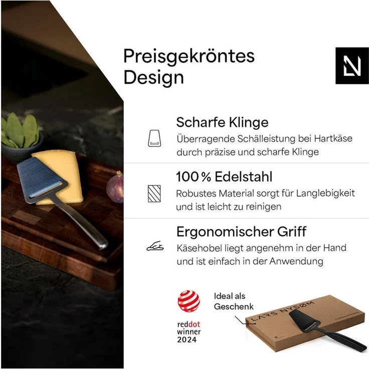 LARS NYSØM Käsemesser Skrælle, Edelstahl Käseschäler mit ergonomischem Griff – Bild 1