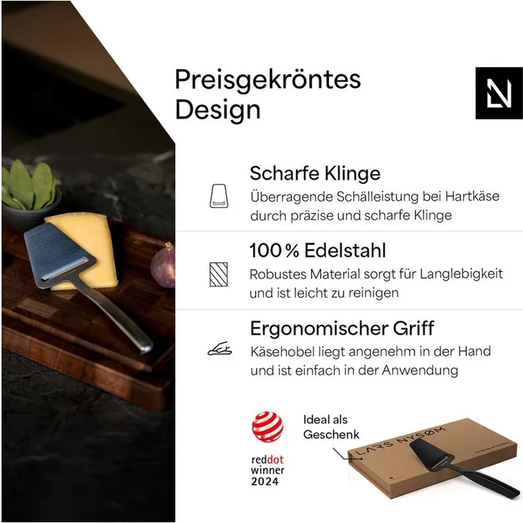 LARS NYSØM Käsemesser Skrælle, Edelstahl Käseschäler mit ergonomischem Griff