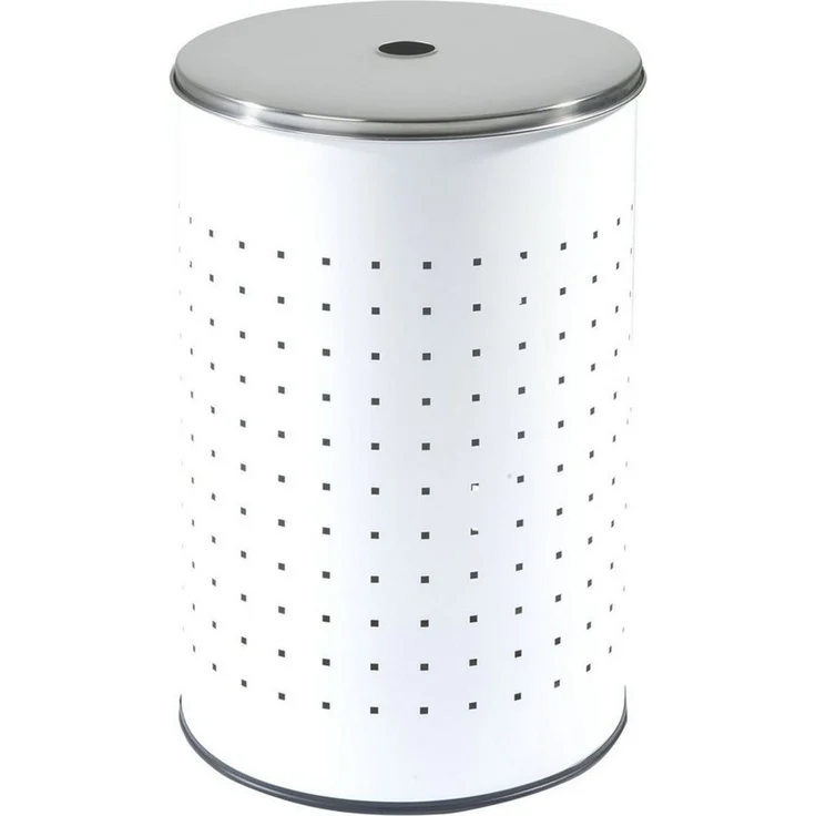 Home4You Wäschetonne Weiß, Edelstahl, 54 Liter Fassungsvermögen, H 57 cm, Ø 35 cm, mit Deckel und Belüftungslöchern – Bild 3