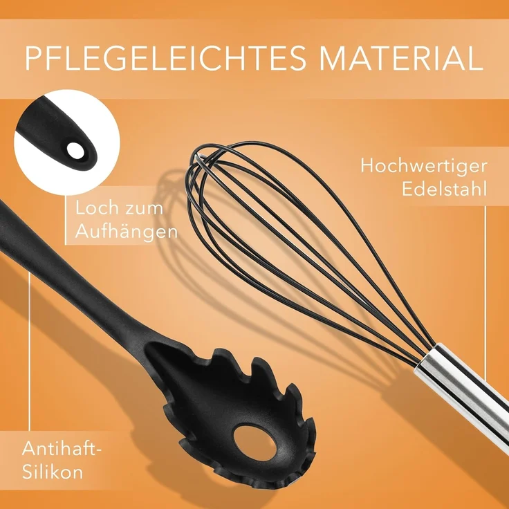AVANA Kochbesteck-Set Silikon Küchenhelfer Hitzebeständig Kochgeschirr Küchenutensilien (10 Stück), Kochzange, Schneebesen, Spachtel, Backpinsel, Pfannenwender – Bild 5
