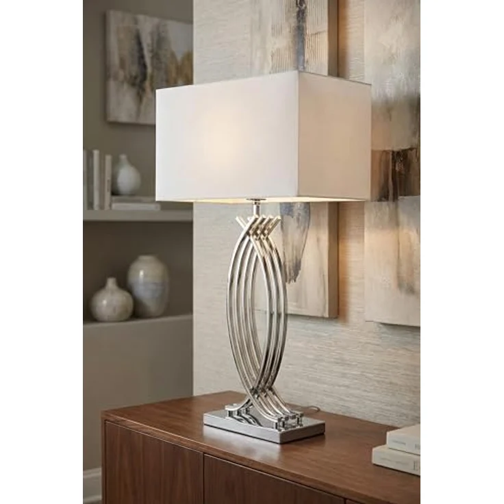 Arnusa Tischleuchte große Tischlampe 74 cm Chrom weißer Schirm Dekoleuchte E27, ohne Leuchtmittel, edle Lampe Chrom – Bild 5