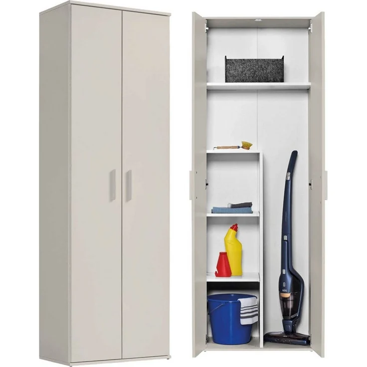 mokebo Mehrzweckschrank Der Lange (60x180 cm, mit Staubsaugerfach) Besenschrank, Putzschrank, Flurschrank, Haushaltsschrank in Beige Grau – Bild 5