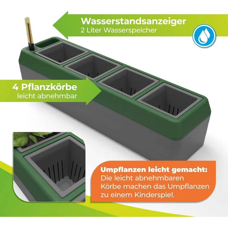 BioGreen Fensterbank-Kräuterbeet Provence Kunststoff 42 x 12 x 11 cm grau-grün – Bild 4