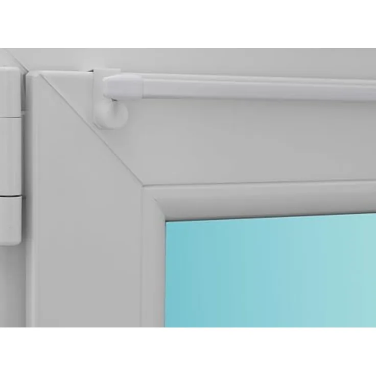 dekondo Vitragenstange Gardinenstange "Easy", weiß, rund, ausziehbar, klemmbare Fenstermontage, Befestigung ohne Bohren, ohne Kleben und ohne Werkzeug, inkl. Fensterhaken für einen Klemmbereich von 15-20 mm