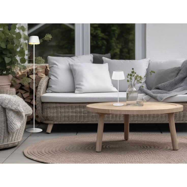 SET: Kleine Akku Stehlampe 123cm & Tischlampe 39cm für Outdoor kabellos Weiß – Bild 1
