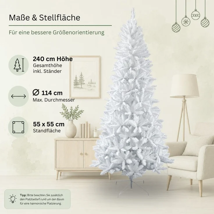 HXT 1015 Weiß 240 cm künstlicher Weihnachtsbaum inkl. Metallständer, schwer entflammbar – Bild 4