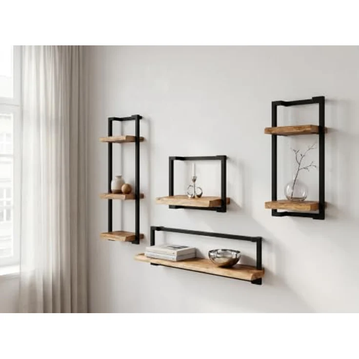M2 Kollektion Angola 5 - Wandregal 65x30x27cm | Massivholz, Akazie | Massivholz, Akazie – Bild 3