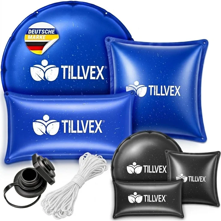 tillvex® Poolkissen Winter XXL Ø 5 m Rund mit 12m Seil & Reparaturkit | Luftkissen zur Poolabdeckung frost- & chlorbeständig bis -20°C | Winterkissen inkl. Schraubventil | Kissen Überwinterung Pool – Bild 1