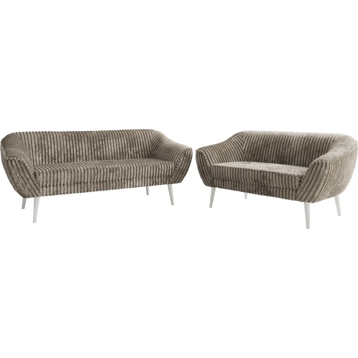 Skandinavisches Sofa Set PIRS 3-2, Komplettset, Wellenfederung, weiße Füße, Sitzgruppe, Polstermöbel Set - Hellbraun Cord – Bild 7