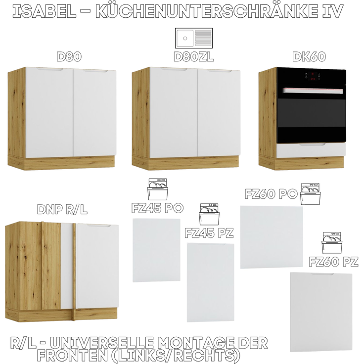 Küche Hochschrank - 60 x 213,3 cm - Mocca-Grau und Schwarz matt - Unterschrank für den Backofen - Höhenverstellbar - Eiche Artisan
