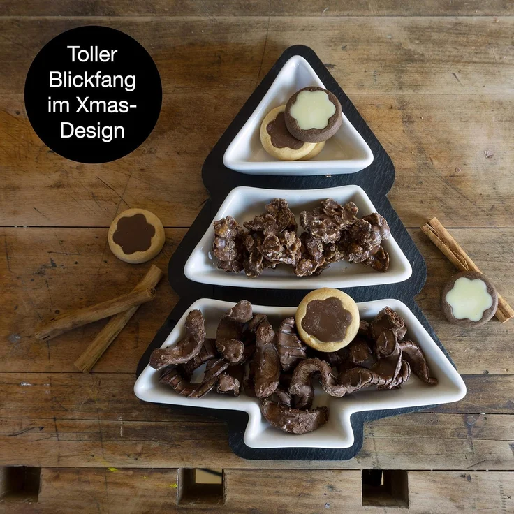 Moritz & Moritz Servierplatte Servierplatte mit Dipschalen - Schieferset Cinnamon - Schieferplatte, Schiefer, Keramik, (Tannenbaumform, 4-tlg) – Bild 5