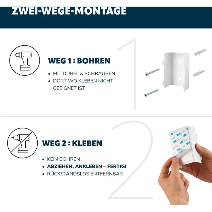 Wand-Kosmetikeimer 3 l, Badmülleimer 2-Wege-Montage, eckig, weiß matt – Bild 6
