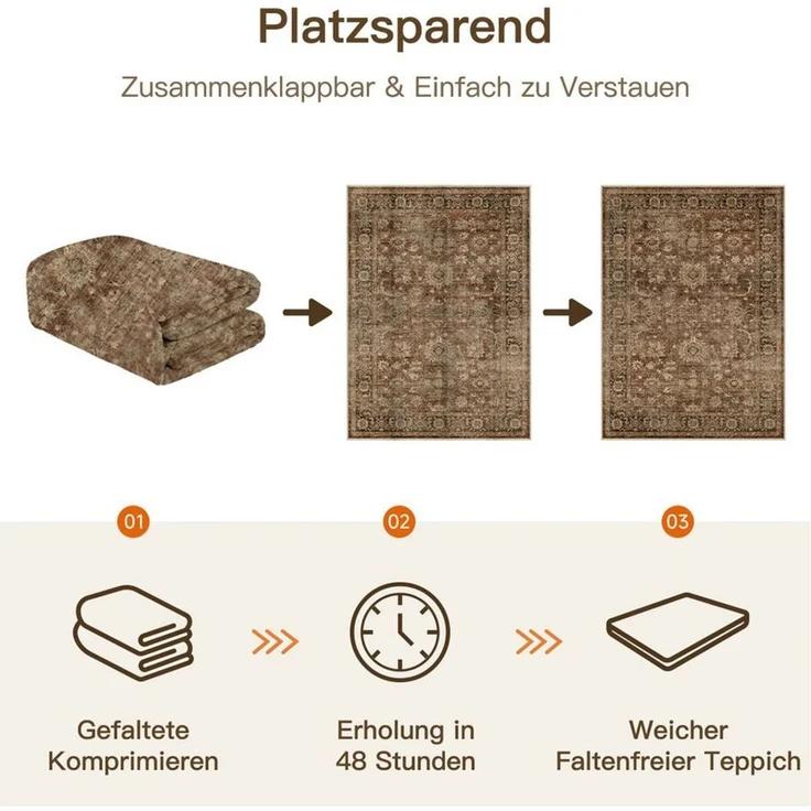 PURECOZY Teppich vintage-Stil, Kurzflor & Weich, waschbar & pflegeleicht, 120 x 180cm, Rechteckig, Höhe: 5 mm, geeignet für verschiedene Innenräume – Bild 4
