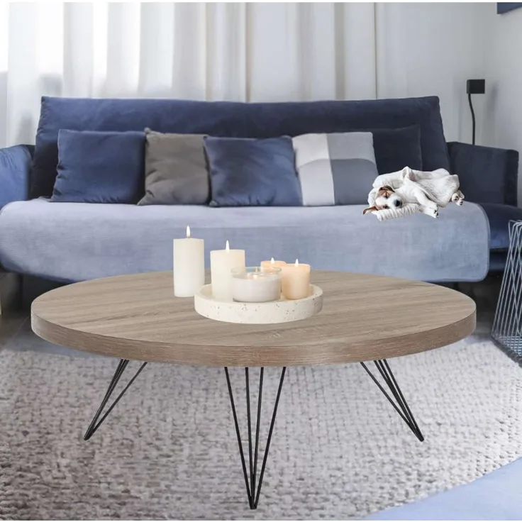 Lounge Couchtisch GRIGIO 90cm hellgrau Eichen-Optikschwarzes Metallgestell