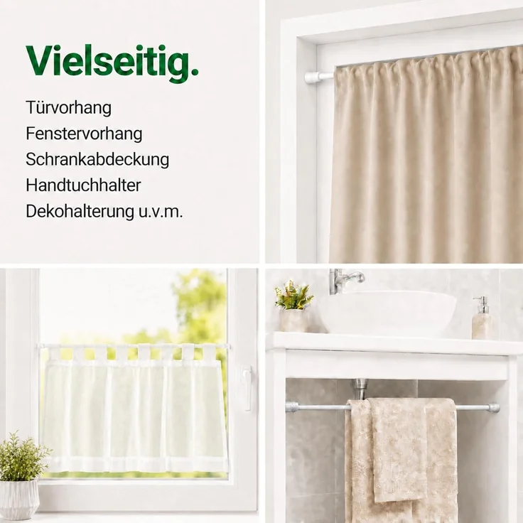 Bestlivings Gardinenstange zum Klemmen ohne Bohren, Klemmstange 80-120 cm, Weiß, Ø 10 mm, für Scheiben- & Bistrogardinen, Teleskopstange mit Schraubtechnik – Bild 7