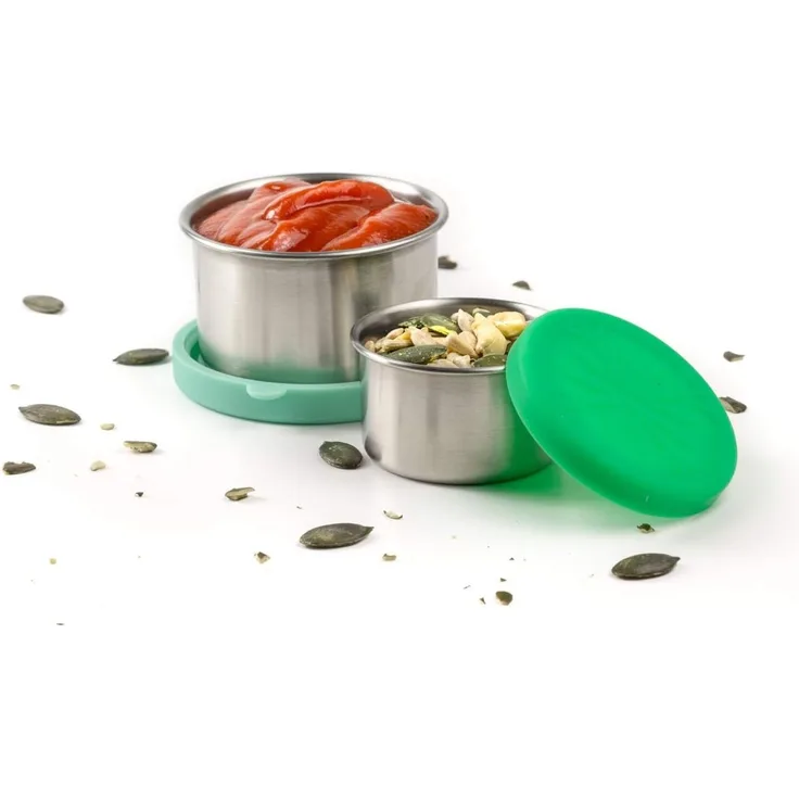LEKKABOX Lunchbox Dipper, 2er Set - Mini Kleine Edelstahl Soßen Dressing Behälter, Auslaufsicher, sogar bei flüssigen Dressings