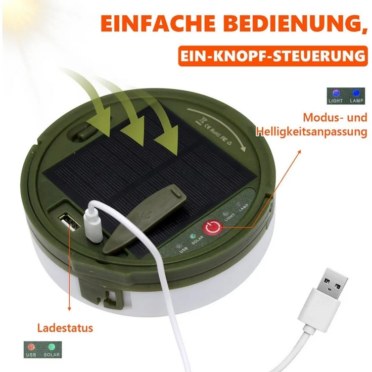 OZAVO LED-Lichterkette Camping Lichterkette 10M Aufrollbare 3-in-1 LED Lichterkette, 100-flammig, mit Fernbedienung & Timer&3 Modi,Solar und USB-Aufladung – Bild 3