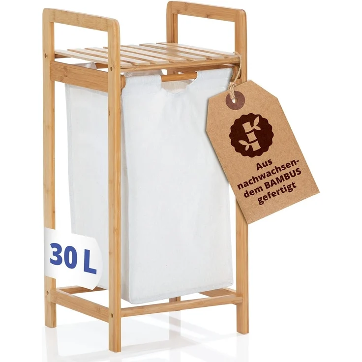 Lumaland Ausziehwäschekorb weiß, mit ausziehbarem Wäschesack, Wasserdicht, 33 x 33 x 73 cm – Bild 1