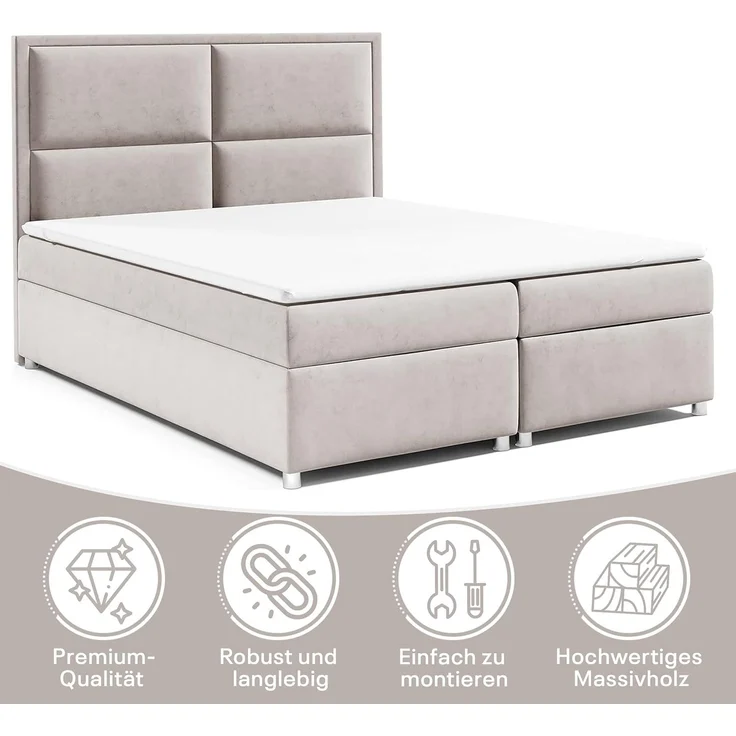 Best for Home Boxspringbett mit Bettkasten Trinity K11 Bonell-Matratze inkl. 7 cm Topper (Polsterbett Doppelbett Boxbett mit gepolstertes Kopfteil, versch. Größen, 140x200 160x200 180x200 200x200 cm), Handwerksqualität – Bild 3