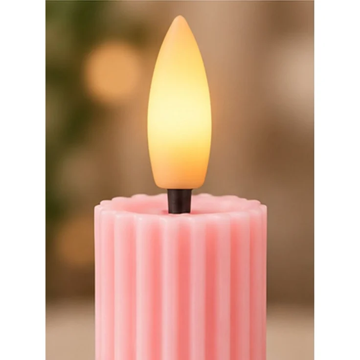 dasmöbelwerk LED-Kerze LED-Stabkerzen 2er Set Ø2,2x15,5 cm Dinnerkerze Riffel Timer Rosa, Leuchtmittel nicht enthalten – Bild 4