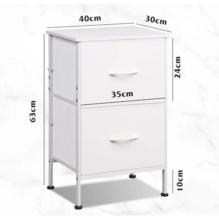 WLIVE Kommode, 2 kommode mit schubladen,Stoffschubladen mit Auszügen,für Schlafzimmer, Flur,Wohnzimmer, Kinderzimmer, mit stabilem Stahlrahmen und Holzpaneelen, weiß – Bild 4