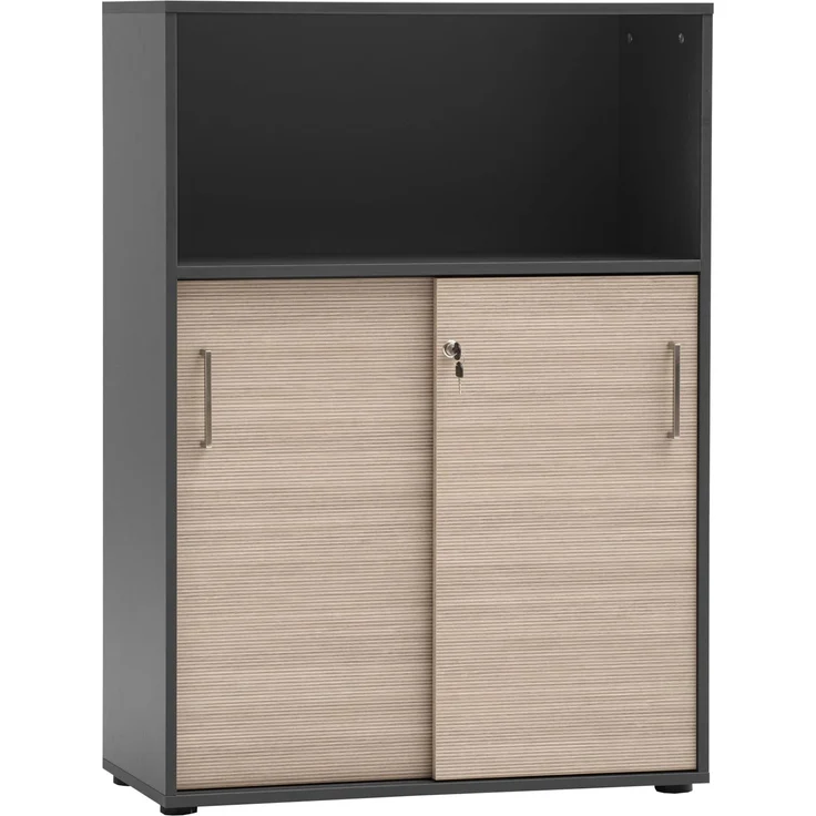 Schildmeyer Aktenschrank Metz 702093, abschließbar, anthrazit/Canello Eiche Dekor, 80 x 38,2 x 113,4 cm