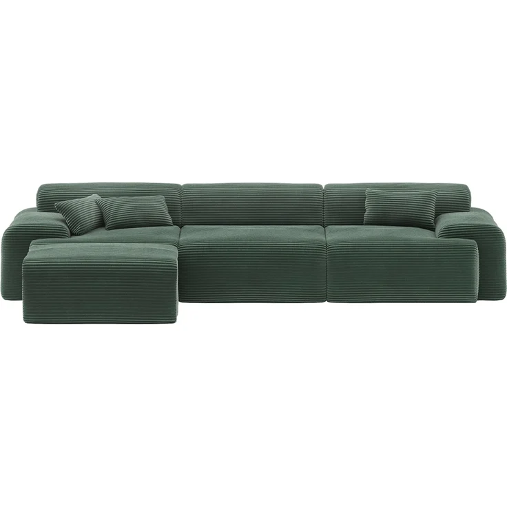 skølm 'Menja' Sofa 3-tlg mit Hocker, 3er Sitz mit 3 Kissen, Cord dunkelgrün, Vollschaumcouch mit Federkern und Vakuum-Kompression, kein Aufbau erforderlich – Bild 12