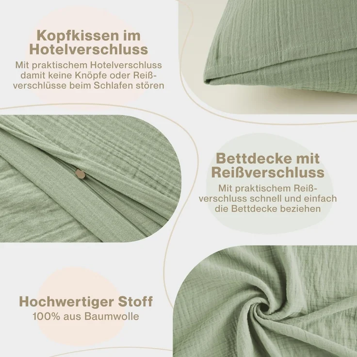 Blumtal Bettwäsche Musselin 100% Baumwolle im Set, Kopfkissenbezug & Deckenbezug, 4 teilig – Bild 4