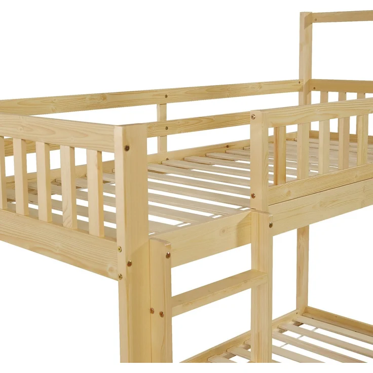 Etagenbett mit Rausfallschutz, Trittleiter und Lattenrost, 90x200 cm, Kinderbett, Kiefer – Bild 10
