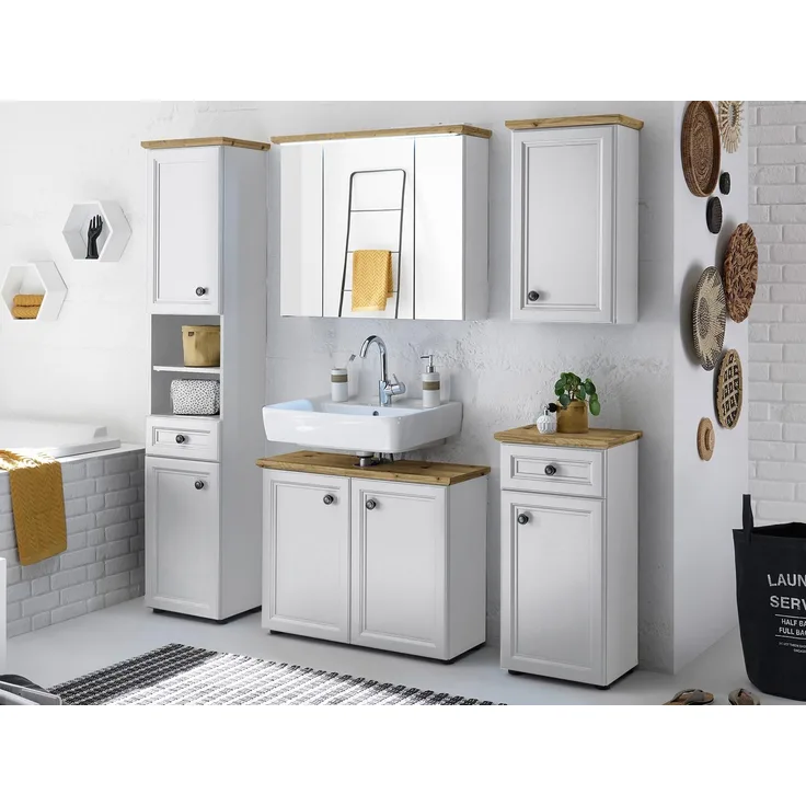 Badezimmer-Set >Tomlin< (5-teilig) in Weiß - 205x191x47cm (BxHxT)