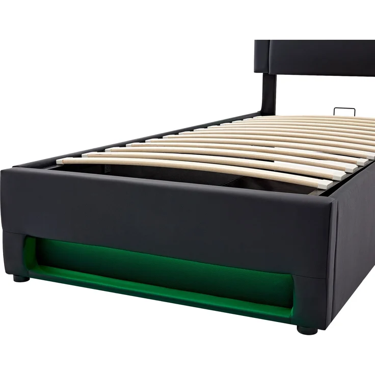 ZUBALIYA Polsterbett 90 x 190 cm mit LED-Beleuchtung, USB-Anschluss, Lattenrost, Kunstleder (PU), Schwarz – Bild 13