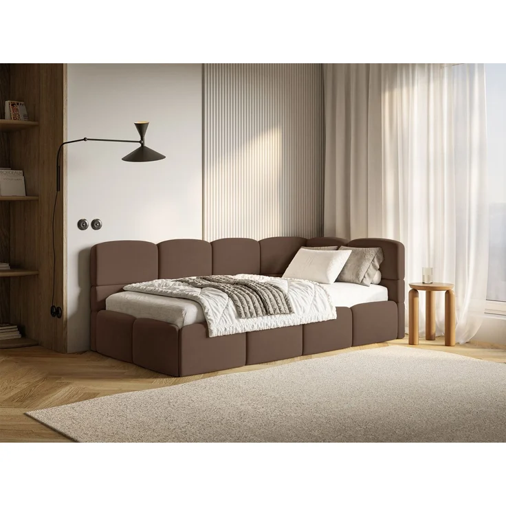 Selsey 'Cloudy' Jugendbett 120 cm, Bettkasten, Velours wasserabweisend, Kopfteil rechts, Braun – Bild 3