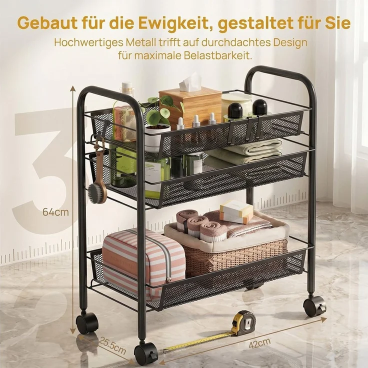 AKKEE Beistellwagen Küchenwagen, Servierwagen Küchenwagen, Rollwagen mit 3/4/5 Etagen, Feststellbare Rollen – Bild 2