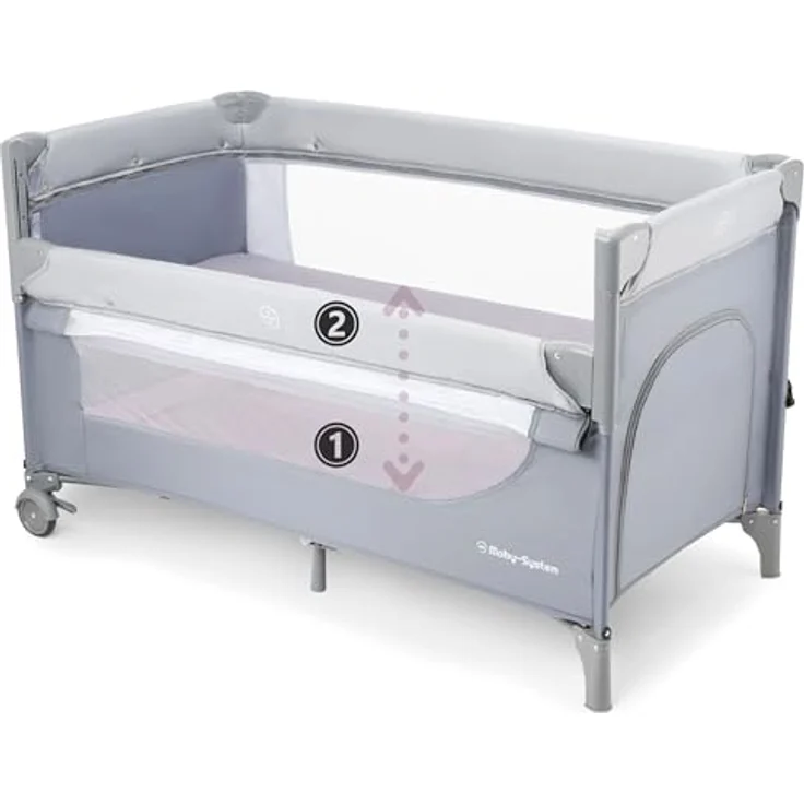 Moby-System Closely 3in1 Beistellbett Baby - Reisebett Baby mit Wickelauflage, Matratze, Transporttasche - Höhenverstellbares Beistellbett, Laufstall (6 Teile) – Bild 5