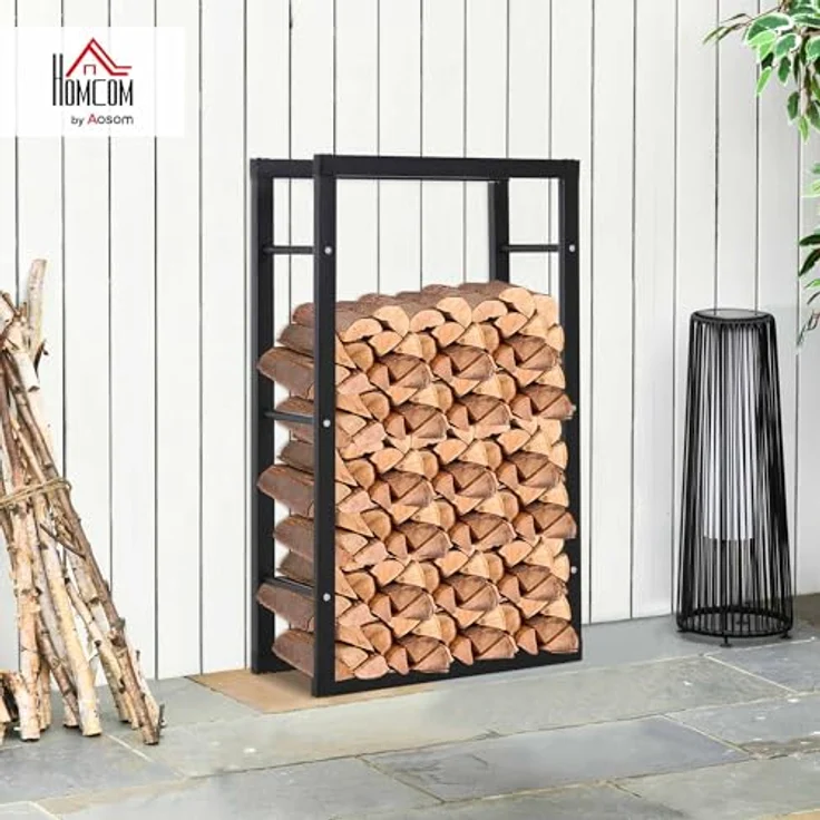 HOMCOM Kaminholzregal Kaminholzständer Kaminholzablage Kaminholzhalter 100kg, BxTxH:60x25x100 cm, (Stahl, 1-St, Schwarz) – Bild 3