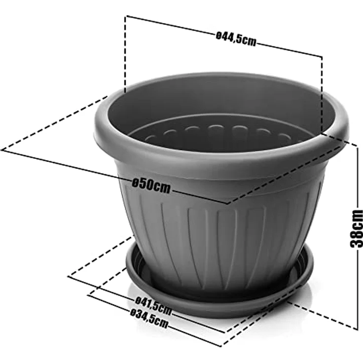 BigDean 3X Blumentopf mit Untersetzer rund ø50xH38 cm anthrazit - wetterfester Pflanzkübel - Wasserablauf UV-beständig aus bruchsicherem Kunststoff - Innen + Außen geeignet - Made in Europe – Bild 8