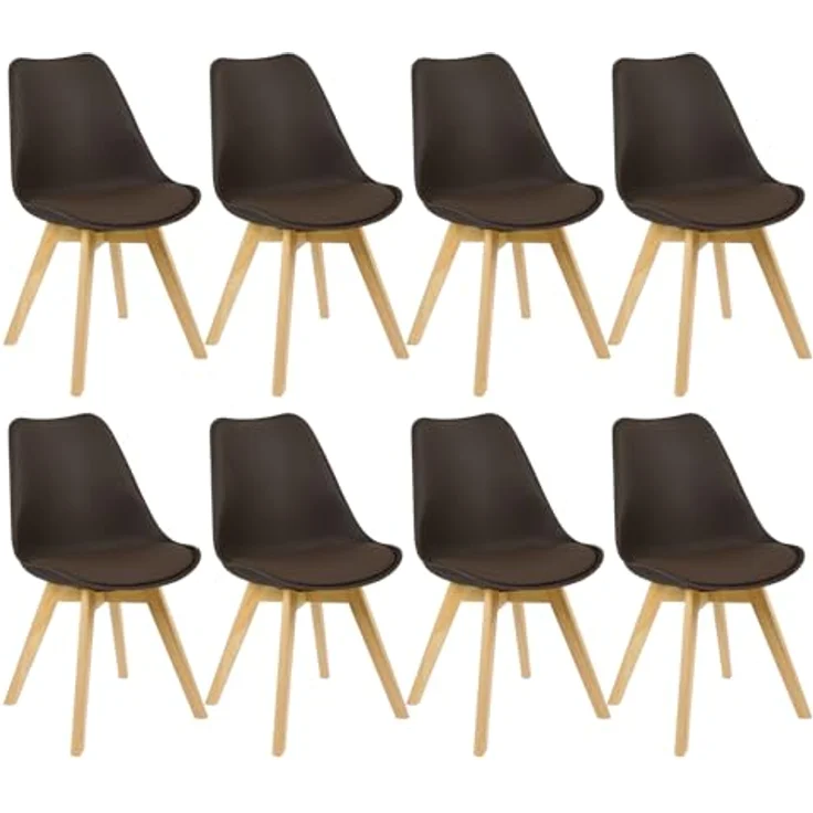 WOLTU 8er Set Esszimmerstühle Küchenstuhl Design Stuhl Esszimmerstuhl Kunstleder Holz Braun EZS69br-8 – Bild 2