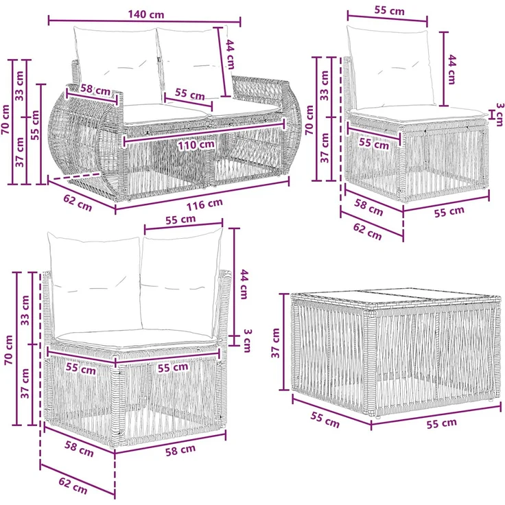 vidaXL Gartensofa-set 8 stk. Schwarz Poly-Rattan 3435358 – Bild 10